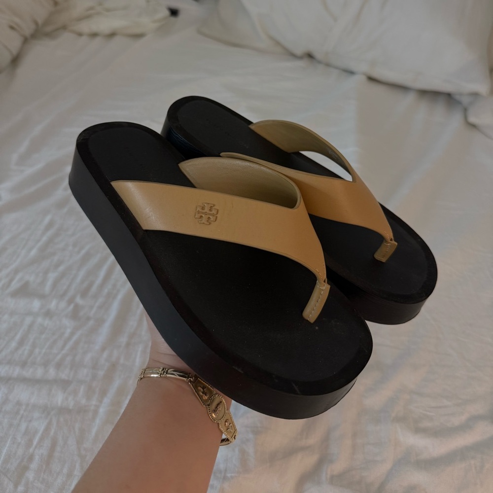 Tory Burch Black and Tan Thong Sandals